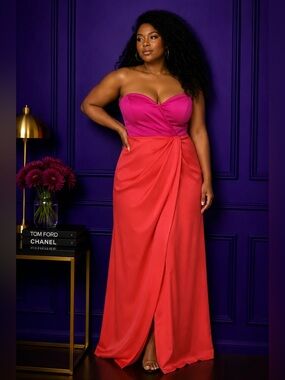 Elegant Pink and Red Strapless Dress